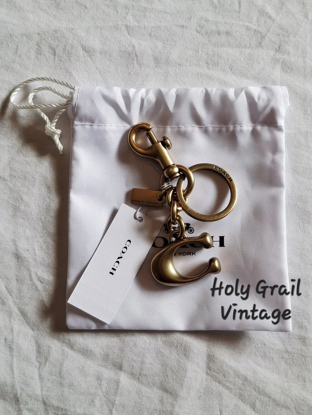 NWT Coach Brass Tone Signature Bag Charm/Keychain #1635